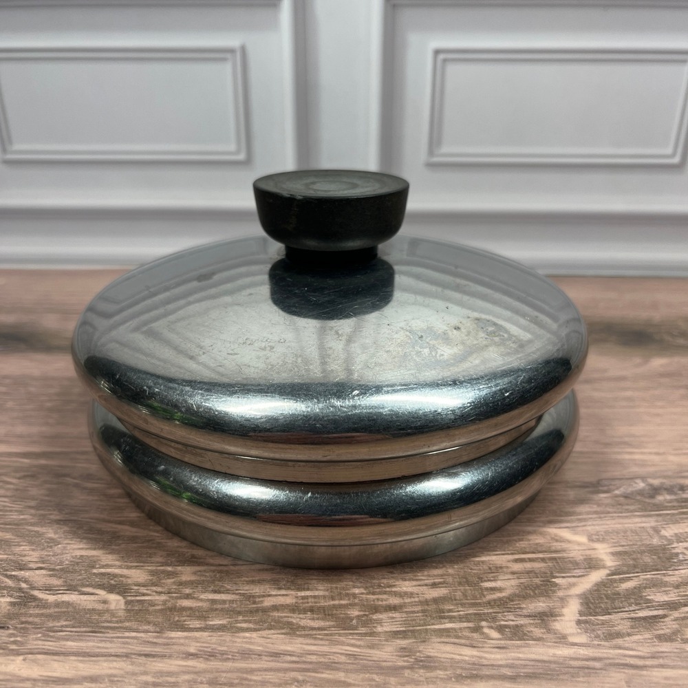 Revere Ware Pot Lid 5.5" Set of 2 Silver Stainless Steel Bakelite Knob Vintage‎